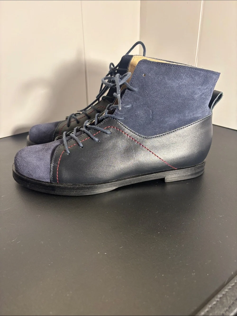 Men's Navy Suede & Black Leather Chukka Boots
